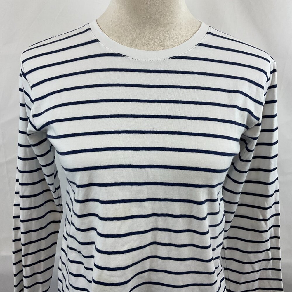 Lake Top XS White Dark Blue Stripe Long Sleeve Nautical - Picture 3 of 9